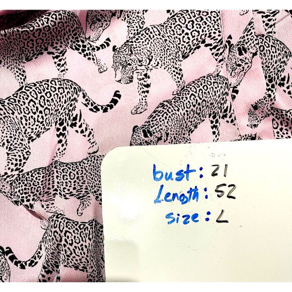 OTG morris maxi shirt dress leopard parade novelty print ruched pink women's  L - Picture 7 of 7